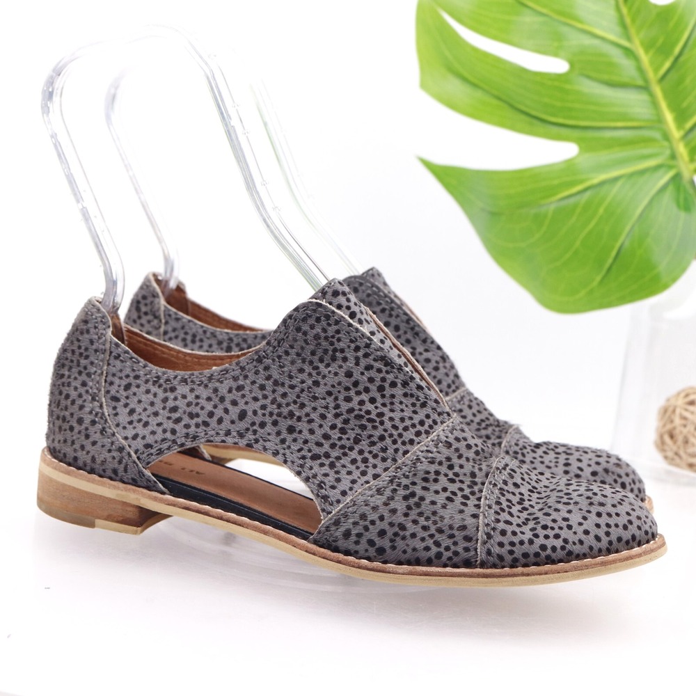 ALL-BLACK Shoes Womens Laceless Oxford Size 8.5 Gray Pony Hair Animal Print Flat